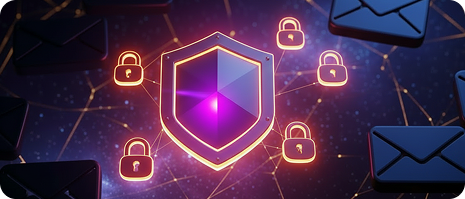 Security illustration with a lock and shield elements